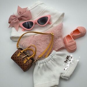 Stylish Labubu Pink and White Outfit 7pc Set